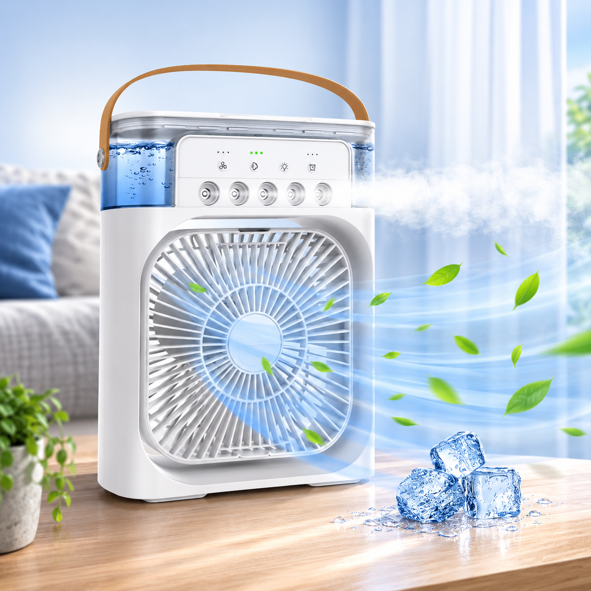 Climatizador de Ar Portátil 3 em 1 com Ventoinha e Humidificador