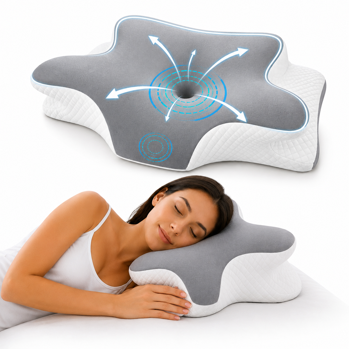 Almofada Cervical de Espuma Viscoelástica com Design Ergonómico