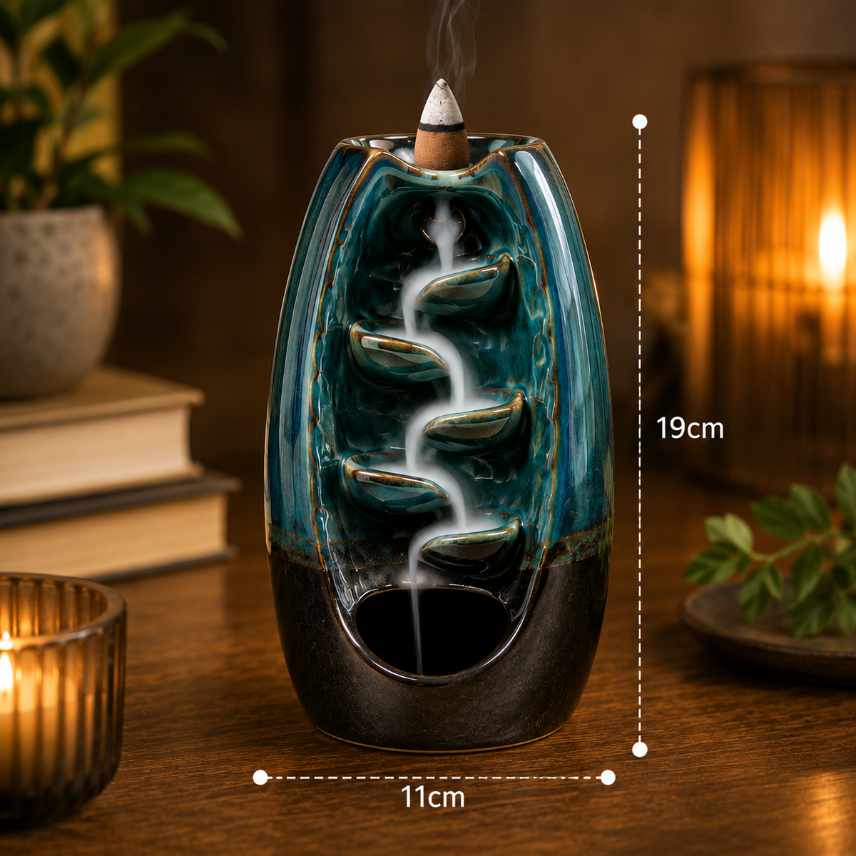 Fonte de Incenso Cascata de Fumo + Cones de Oferta